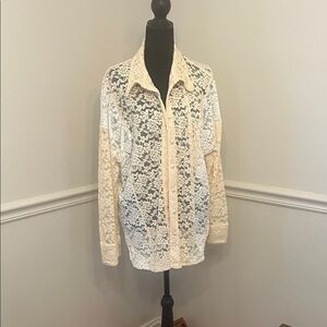 Free People Intimately Lace Button-Front Shirt Jacket